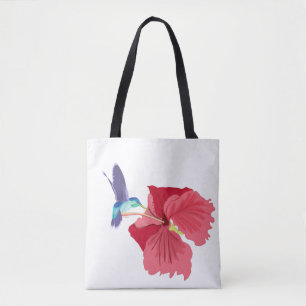 Blauer und grüner Hummingvogel und roter Hibiskus Tasche