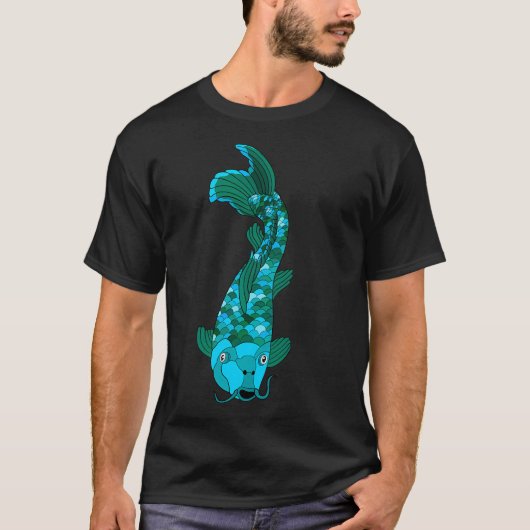 Blauer und grüner Koi-Fisch T-Shirt (Vorderseite)