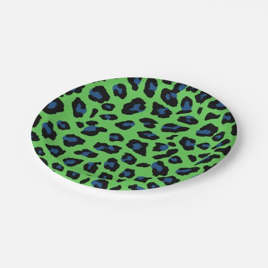 Blauer und grüner Leopard Pappteller (Schrägansicht)