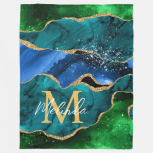Blauer und grüner Pfau-Faux-Glitter-Achat Fleecedecke