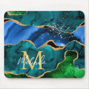 Blauer und grüner Pfau-Faux-Glitter-Achat Mousepad