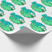 Blauer und grüner Pufffisch mit großen Augen Schwe Geschenkpapier (Ecke)