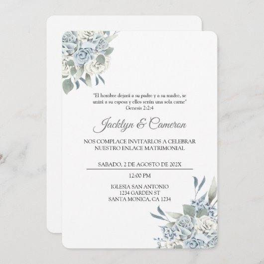 Blauer und grüner Spanischer Hochzeitsempfang Einladung (Vorne/Hinten)