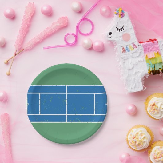 Blauer und grüner Tennisplatz stört Stil Pappteller (Party)