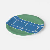 Blauer und grüner Tennisplatz stört Stil Pappteller (Schrägansicht)