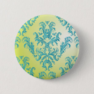 Blauer und grüner Vintager Damast Button