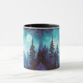 Blauer und grüner Wald Vollmond Fantasy Halloween Tasse (Zentrum)
