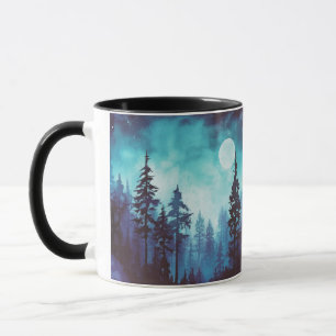 Blauer und grüner Wald Vollmond Fantasy Halloween Tasse