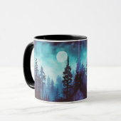 Blauer und grüner Wald Vollmond Fantasy Halloween Tasse (Vorderseite Links)