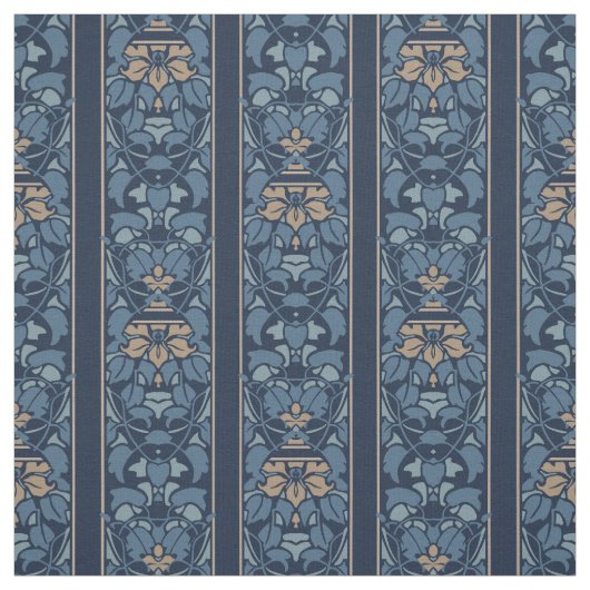 Blauer und hellbrauner Kunst nouveau Streifen Stoff (Muster)