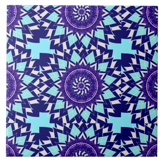blauer und indigofarbener Mandala Fliese (Vorderseite)