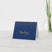 Blauer und kleiner Goldfoil Confetti Dots Faltkart Dankeskarte (Vorderseite)