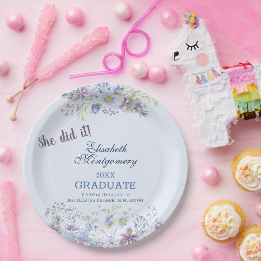 Blauer und Lavendelblütenschüler Pappteller (Party)