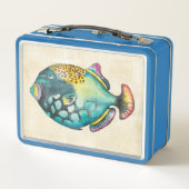 Blauer und Lila Aquarienfisch Metall Lunch Box (Rückseite)