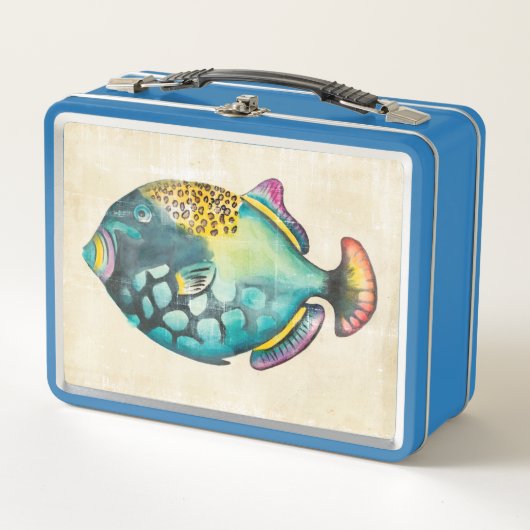 Blauer und Lila Aquarienfisch Metall Lunch Box (Vorderseite)