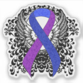 Blauer und Lila Band mit Flügeln Aufkleber (Vorderseite)