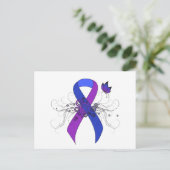 Blauer und Lila Band mit Schmetterling Postkarte (Stehend Vorderseite)
