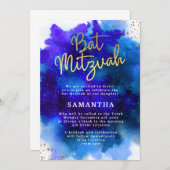 Blauer und Lila Bat Mitzvah Einladung (Vorne/Hinten)