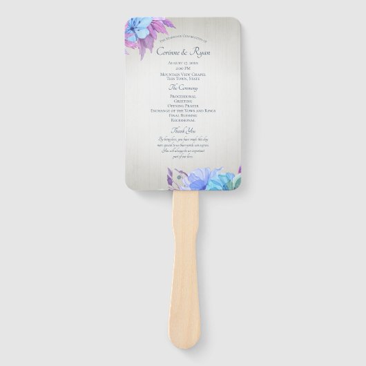 Blauer und Lila Blumen-Hochzeitsprogramm Fächer (Vorderseite)
