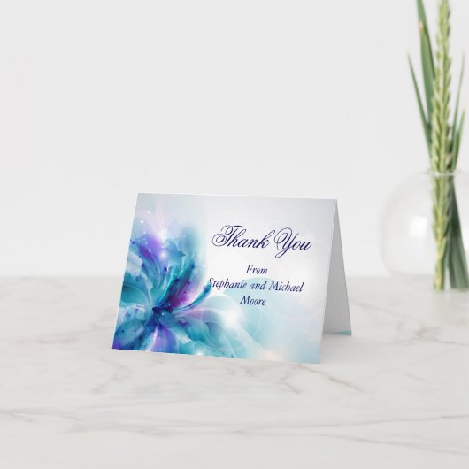 Blauer und lila Blumenentwurf danken Ihnen zu Dankeskarte (Vorderseite)