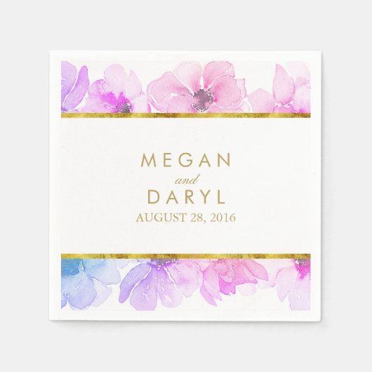 Blauer und Lila Blütengoldrahmen Serviette (Vorderseite)