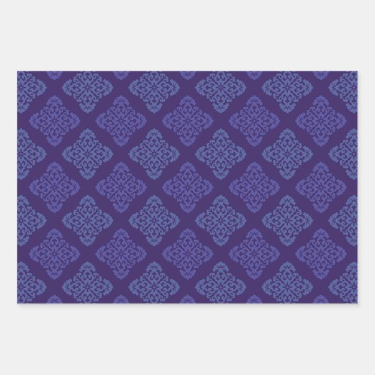 Blauer und Lila Damast Geschenkpapier Set (Vorderseite 2)
