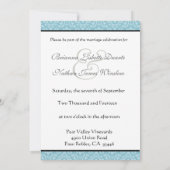 Blauer und Lila Damast und Bow-Hochzeitsvorlage Einladung (Rückseite)