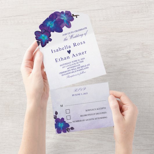 Blauer und Lila Einladung zur Hochzeit (Abreißen)