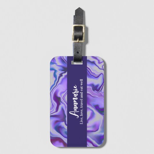 Blauer und Lila Eleganter Marmor Abstrakt Gepäckanhänger (Vorderseite Vertikal)