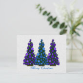 Blauer und Lila froher Weihnachtsbaum Postkarte (Stehend Vorderseite)