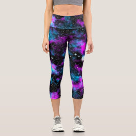 Blauer und Lila Galaxie Neon Yoga Capri Leggings