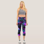 Blauer und Lila Galaxie Neon Yoga Capri Leggings (Vorderseite)