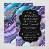 Blauer und Lila Glitzer Marbella Agate Abschluss Einladung (Vorne/Hinten)