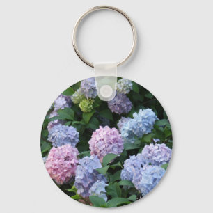 Blauer und lila Hydrangea Schlüsselanhänger