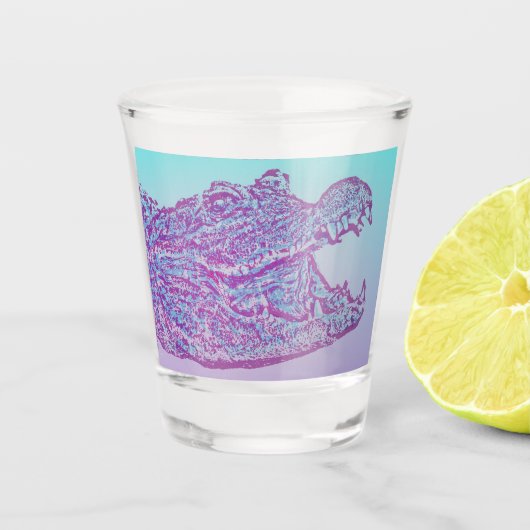 Blauer und Lila Krokodil Schnapsglas (Vorderseite)