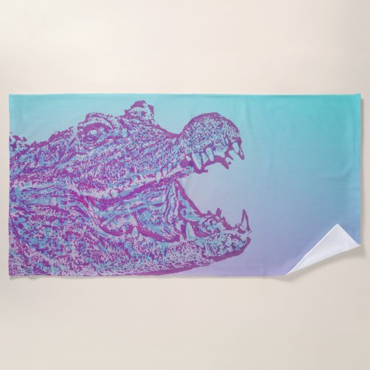 Blauer und Lila Krokodil Strandtuch (Vorderseite)