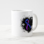 Blauer und Lila Ribbon Grunge Herz Jumbo-Tasse (Vorderseite Rechts)