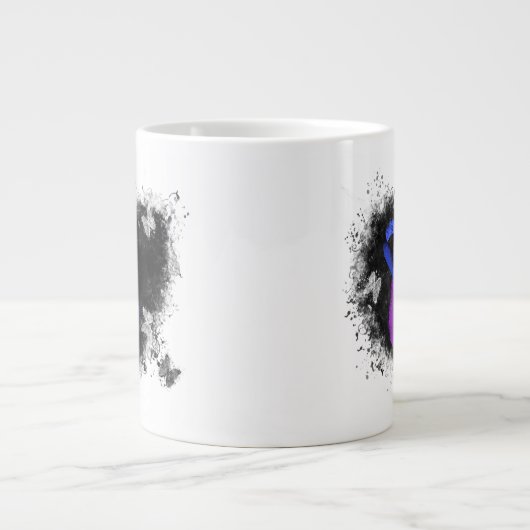 Blauer und Lila Ribbon Grunge Herz Jumbo-Tasse (Vorderseite)