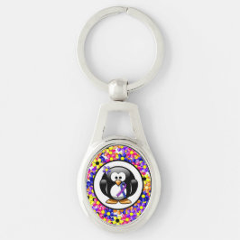 Blauer und Lila Ribbon-Pinguin Schlüsselanhänger