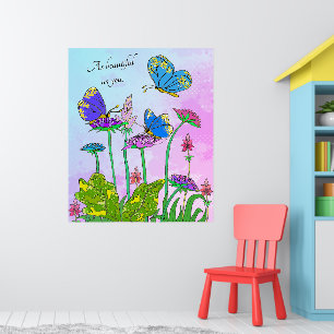Blauer und Lila Schmetterlinge Blumengarten - Natu Poster