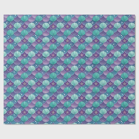 Blauer und Lila Seashell Geschenkpapier (Flach)