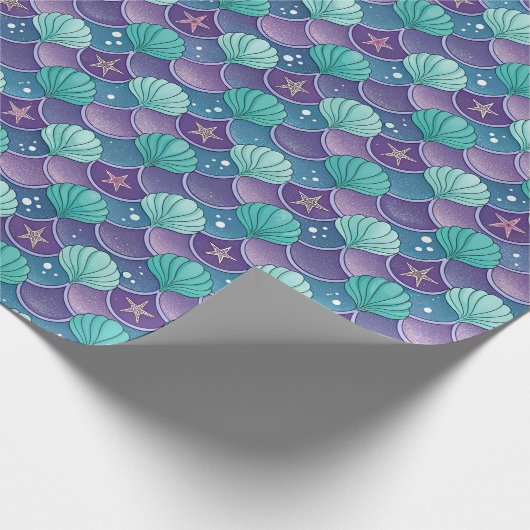 Blauer und Lila Seashell Geschenkpapier (Ecke)