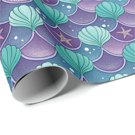 Blauer und Lila Seashell Geschenkpapier (Rolleneckpunkt)