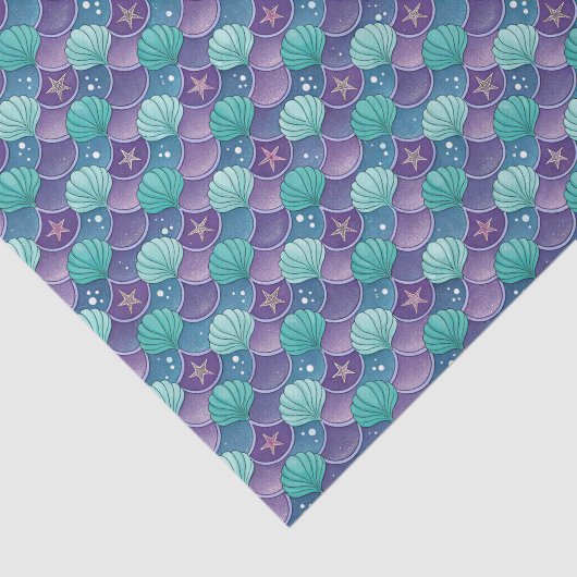 Blauer und Lila Seashell Seidenpapier (Ausschnitt)