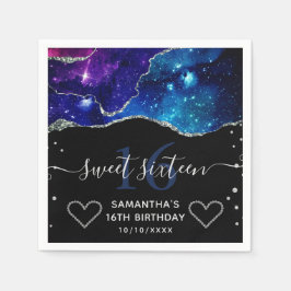 Blauer und Lila Silber Glitzer Galaxy Agate Sweet Serviette