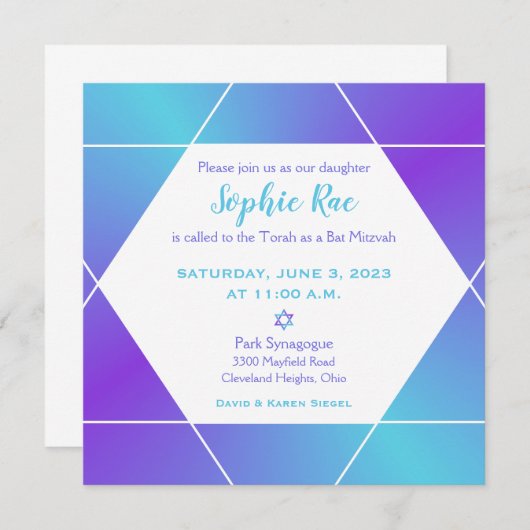 Blauer und Lila Star von David Einladung (Vorne/Hinten)