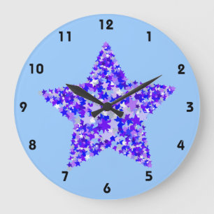 Blauer und lila Stern der Sterne Große Wanduhr