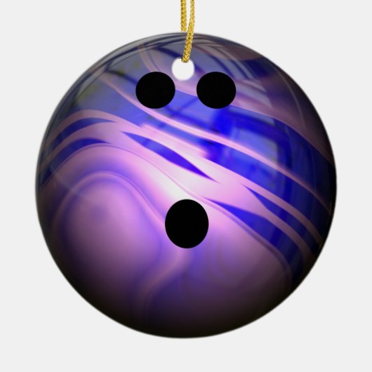 Blauer und lila Strudel-Bowlings-Ball Keramikornament (Vorne)