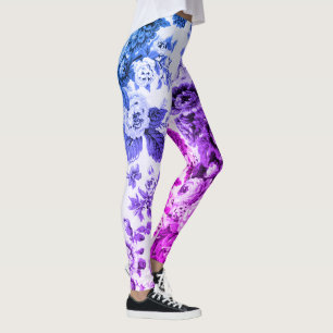 Blauer und Lila Vintager botanischer Blumenstrauß Leggings