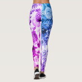 Blauer und Lila Vintager botanischer Blumenstrauß Leggings (Rückseite)